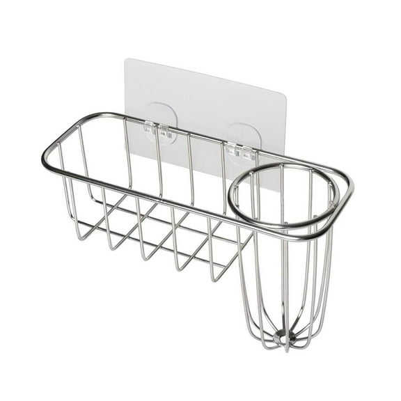 Hewann Sponge Holder Stainless Steel 2-in-1 Sink Caddy - Adhesive Sponge & Brush Holder for Kitchen & Bathroom - Space-Saving, Waterproof, Rust-Resistant Organizer