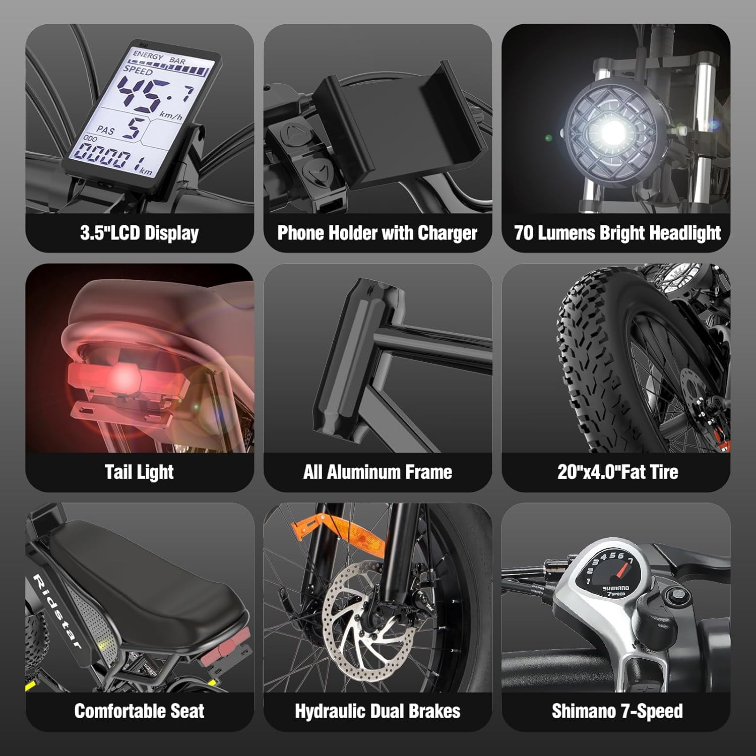 Ridstar Electric Bicycle for Adult,1500W 35MPH,48V 20Ah E-Bike,20’’Fat Tire,Full Suspension Mountain Bike UL2849