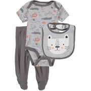 Bon Bebe Boys 0-9 Months Jungle Bodysuit Pant Set with Bib(Grey 0-3 Months)