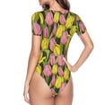 thumbnail image 4 of The Xecao Tulips Flowers Women's Crew Neck Body Suit, a short-sleeved bodysuit and basic swimsuit, both comfort and style for dating and daily life, 4 of 9