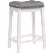 Angel Line Cambridge 24 Padded Saddle Stool, White w/ Gray Cushion, Set of 2