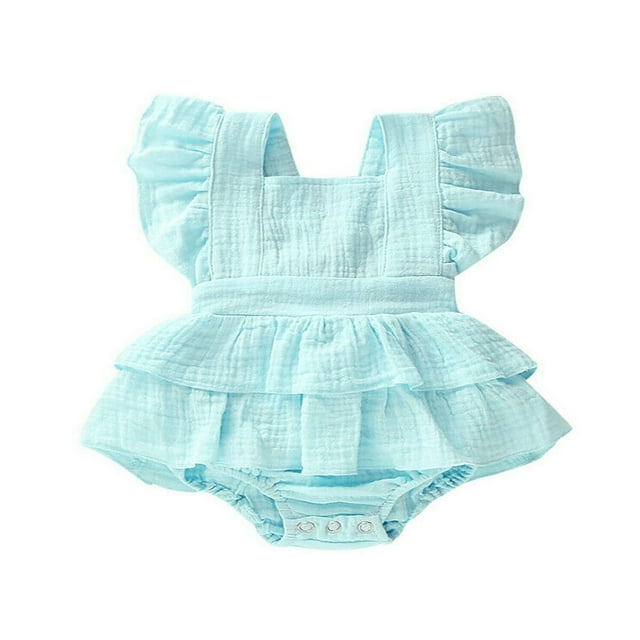 Ensemble de Tenue pour Nouveau-Né Bébé Fille : Barboteuse Sans Manches à Volants
