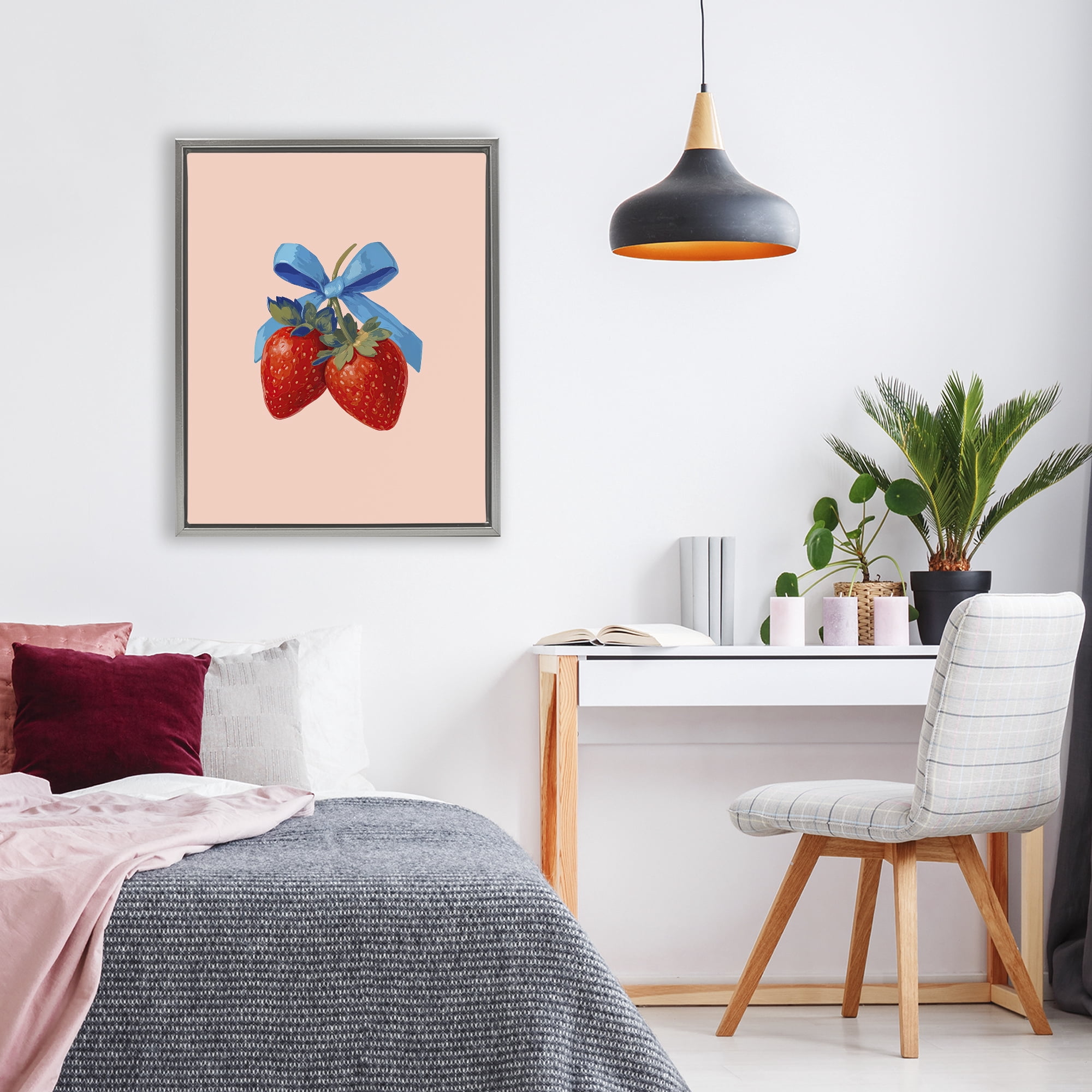Stupell Industries Strawberry Pair with Blue Bow Gray Framed Floater Canvas Wall Art, design by Imagine It Images