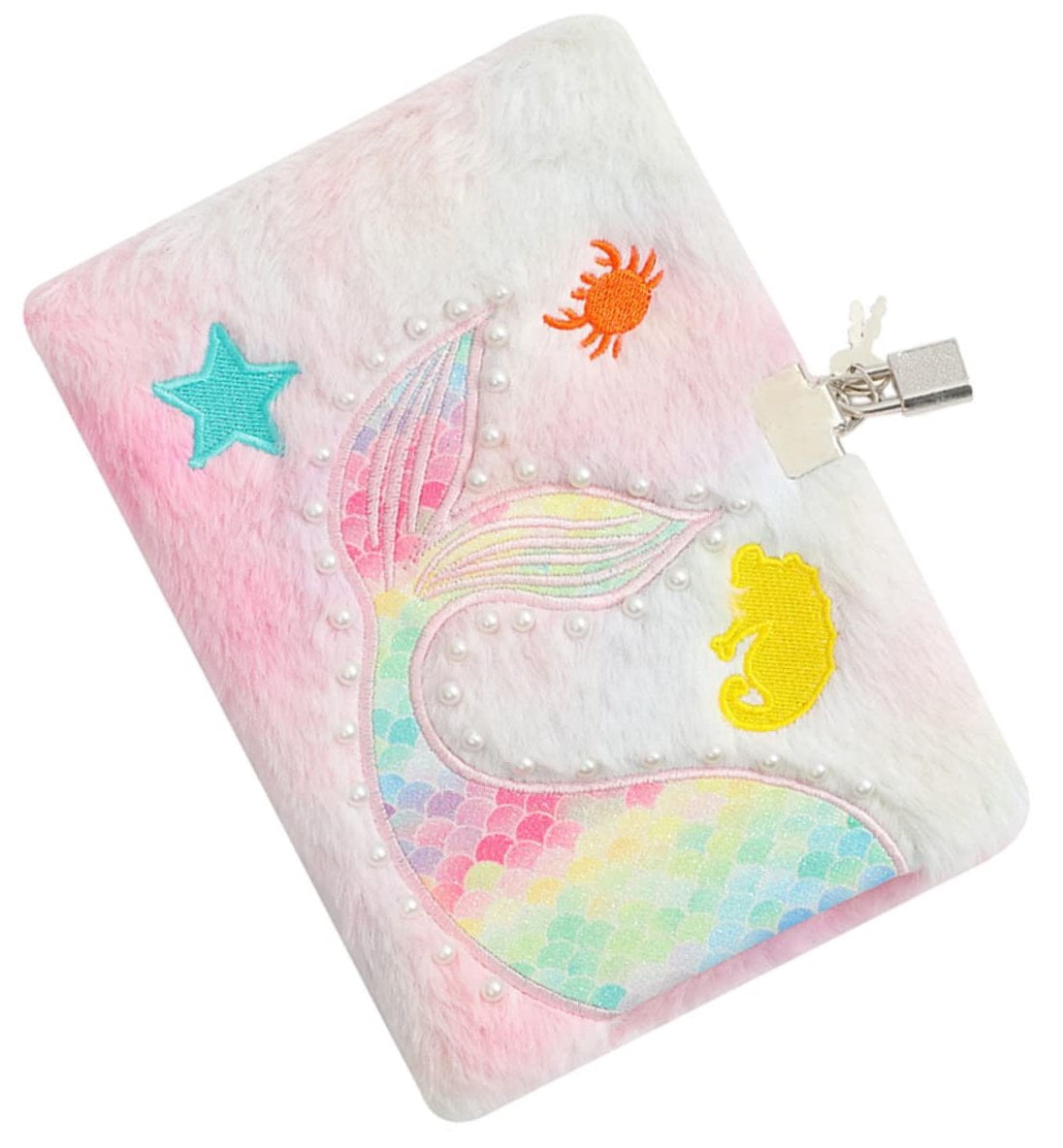 Hzzsbu Plush Mermaid Notebook A5 Mermaid Diary Glitter Journal for Hardcover Notebooks Writing Drawing Embroidery Notepad with Locks and Keys