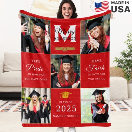 Personalized Graduation Fleece Blanket Class of 2025 Photo Gift Custom Name and Year High School or College Graduation Keepsake Unique Senior Gift