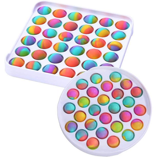 Fidget Toys Pack Antiansiedad Alivio del estrés Tie Dye Push Pop Bubble Fidgets Toys Rainbow Juguetes simples para niños adultos Paquete de 2 (circular + cuadrado)