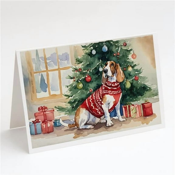 Basset Hound Christmas Greeting Cards and Envelopes Pack of 8 7 in x 5 in