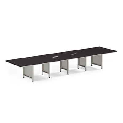 At Work Expandable Conference Table  16' Espresso Laminate Top/Brushed Nickel Painted Steel Leg with Modesty Panel