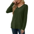 thumbnail image 4 of Tops for Women Trendy Women's Fashion Casual V-Neck Long Sleeve Solid Color T-Shirt Comfortable Top, 4 of 7