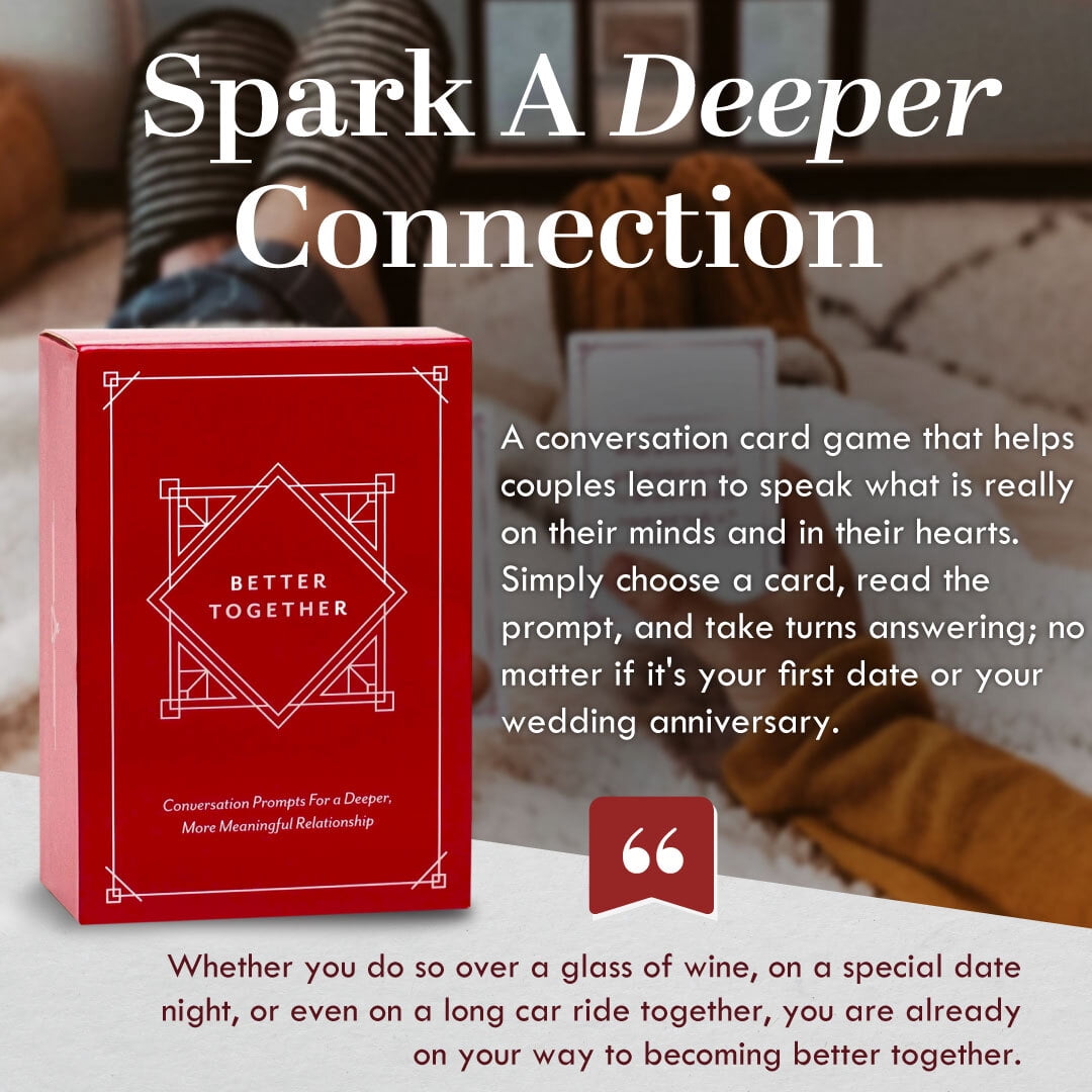 BETTER TOGETHER Couples Conversation Cards Game – 100 Romantic & Deep Questions for Date Night – Relationship Building Card Game for Him & Her – Anniversary, Bridal Shower, Valentine’s Gift