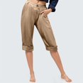 thumbnail image 2 of vigerkar Linen Pants for Women 2025 Casual Elastic Waist Cropped Trouser Fashion Resort Wear Beach Vacation Capris Clothes Khaki, L, 2 of 4