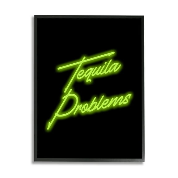 Stupell Industries Tequila Problems Neon Inspirational Painting Black Framed Art Print Wall Art, 11 x 14
