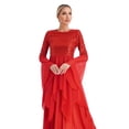 thumbnail image 3 of iiniim Liturgical Dancewear for Women Flared Sleeve Sequin Praise Dance Tunic with Wide Leg Pants Red XL, 3 of 7