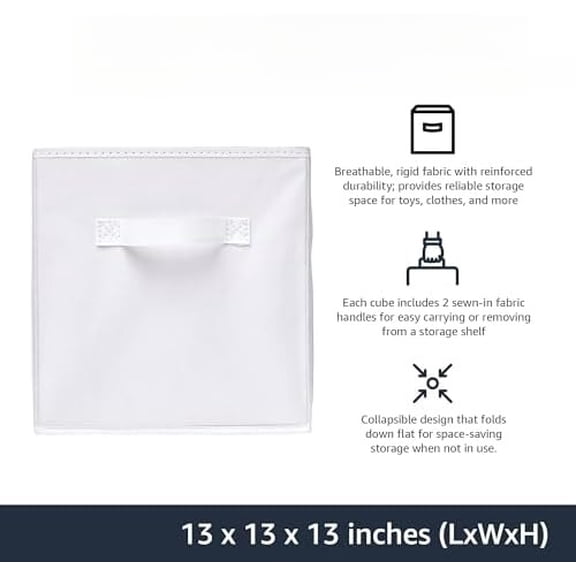 Basics Cube Organizer Storage Bins Handles, Collapsible Fabric, Pack of 6, 13"x13"x13", White