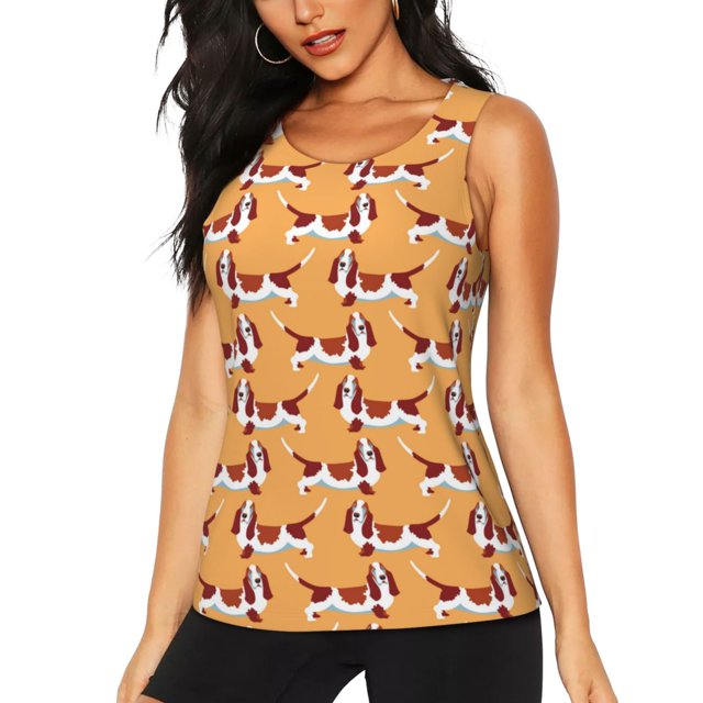 Fotbe Dachshund Dog Puppy Blusas Sin Mangas para Mujer – Estilo Casual, Corte Suelto, Slim-Fit, Cuello Redondo Deportivo, Tops de Verano para Gimnasio y Yoga-Medium