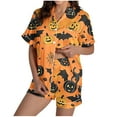 thumbnail image 3 of Feancey Halloween Pj Sets for Women Button Down Pajama Shorts Set Holiday Novelty Print Short Sleeve Sleepwear Cozy Loungewear Outfits Birthdal Gifts Yellow XXL, 3 of 7
