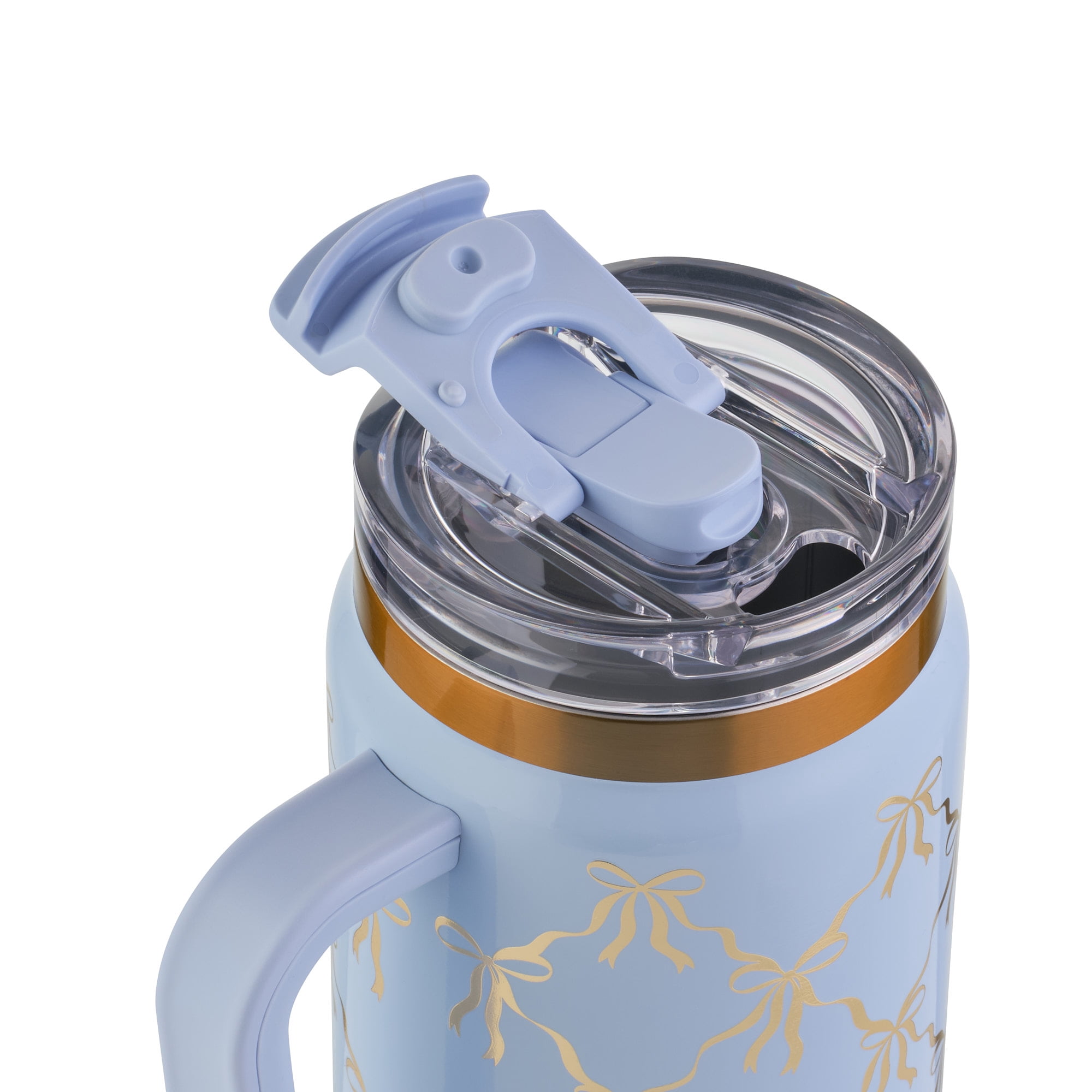 Thyme & Table 32oz Stainless Steel Luna Tumbler with Handle and Dual Straw Lid, Blue Bow
