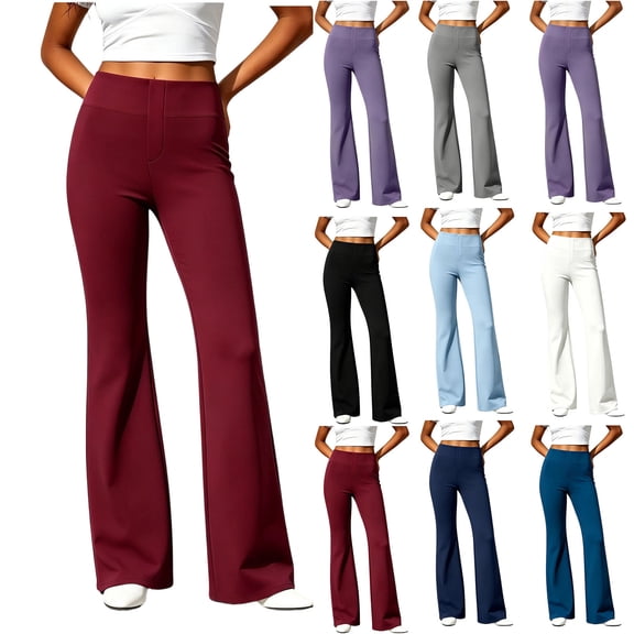 UKHCCC Women's Yoga Pants Flared with Pockets High Waisted Solid Trousers Casual Workout Lounge Bootcut Stretchy Cotton Soft Comfortable Daily Activewear S-2XL
