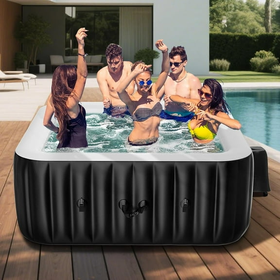 MOPHOTO 4-6 Person Inflatable Hot Tub, Large Square Portable Blow up Hot Tub, Leak-Proof PVC Outdoor Spa with 130 Air Jets, Insulated Cover and Heater Pump(73"*73"*25")