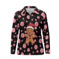 thumbnail image 4 of Jiueut Gingerbread Man Christmas Sweets, Quarter Zip Polo Tops for Ladies, Long Sleeves Fall Golf Polo UPF 50+ for Training Pickleball, Size Large, 4 of 9