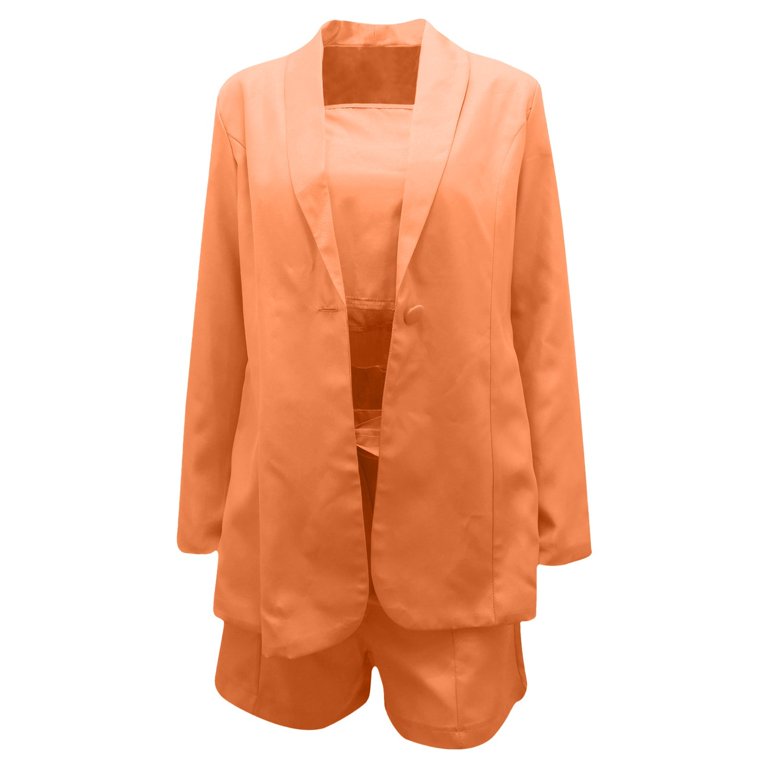 3 Pieces Long Sleeve Coat Sports Bra Shorts Activewear Set – Outfit Lander