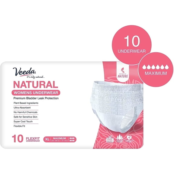 Veeda Adult Incontinence Underwear for Women, Postpartum Bladder Leakage Protection, Disposable Underwear, Maximum Absorbency, X-Large, 10 Count