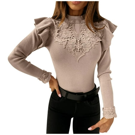 

Qufokar Underscrubs Shirts for Women Long Sleeve T Shirt Women Trendy Women S Casual Long Sleeve Ruffle Top Ribbed Knit Tee Shirt Slim Fit Frilled Solid Blouse