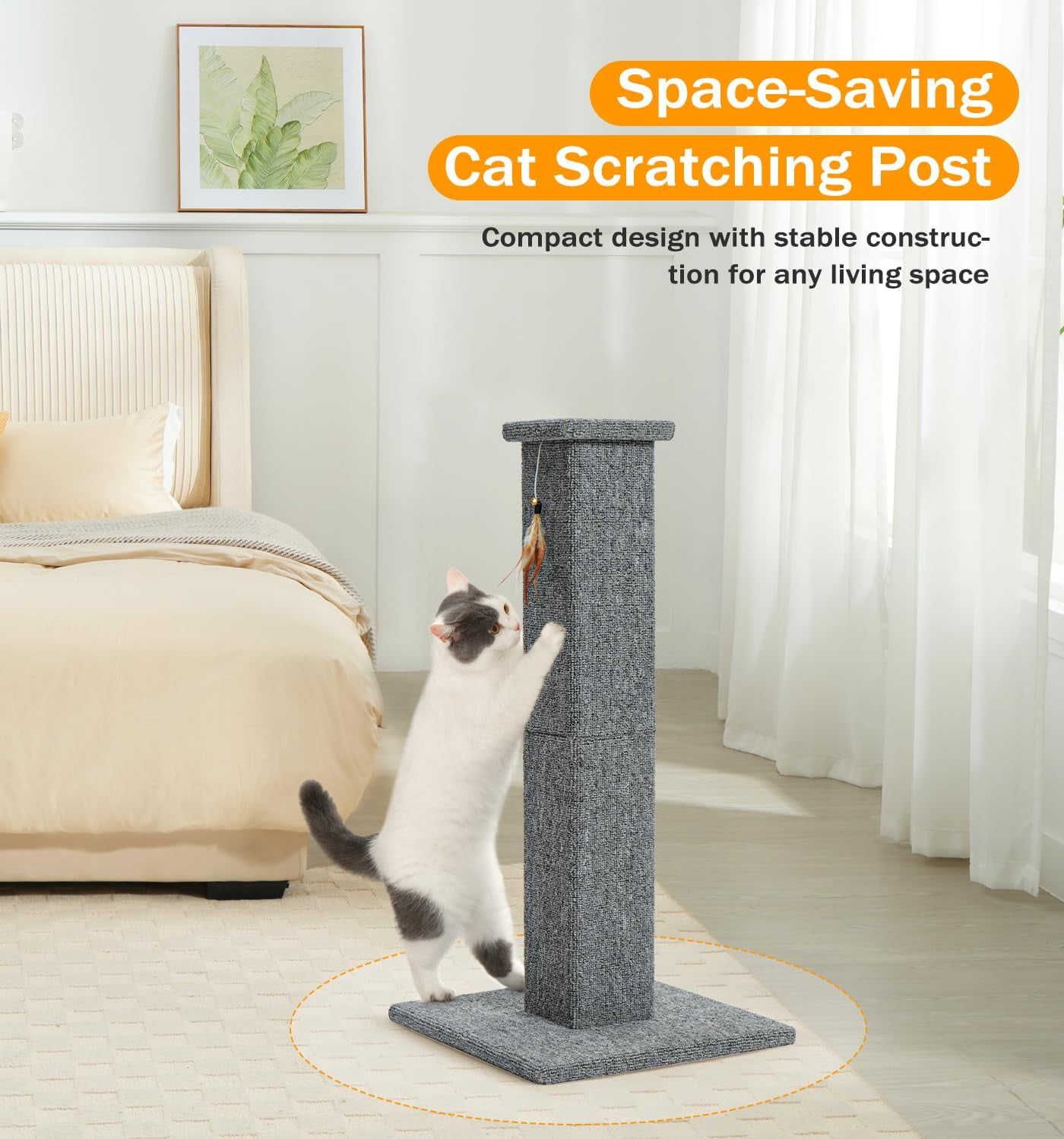 s  Scratching Post, 32 Inch Carpet Covered  Scratcher with Kitten Toy, Tall Scratching Post for Indoor Cats Adults and Kittens,