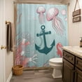 thumbnail image 5 of Xipuska Ocean Coastal Shower Curtain - Water Repellent Fabric Shower Curtains Washable, Nautical Anchor Jellyfish Coral Seahorse Decorative Polyester Cloth Bathroom Curtains Modern Bath Decor 72"x78", 5 of 6