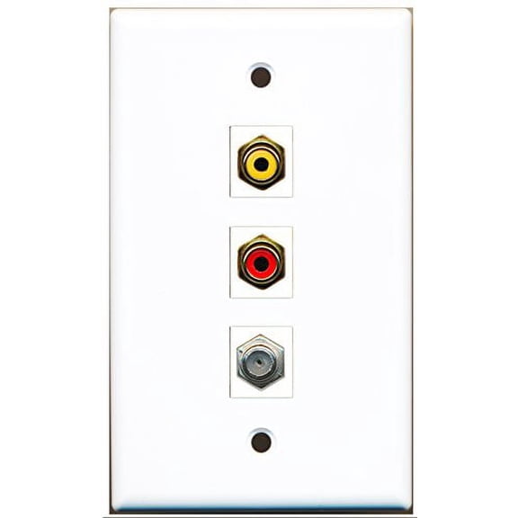 RiteAV - 1 Port RCA Red and 1 Port RCA Yellow and 1 Port Coax Cable TV- F-Type Wall Plate