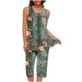 thumbnail image 1 of Conjunto de Verano para las Mujeres Casual Impreso sin Mangas Cuello Redondo Y Pantalones Recortados de Dos Piezas, 1 of 8