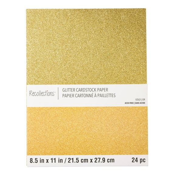 24 Sheets Gold Glitter 8.5” x 11” Cardstock Paper by Recollections - Acid and Lignin Free Paper for Scrapbooks - Arts & Crafts - 1 Pack