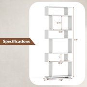 Topbuy 6-tier S-shaped Bookshelf 64 Open-back Bookcase Home Wood Organizer Free-standing Storage Shelf 2PCS White