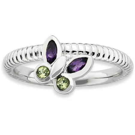 Stackable Expressions Amethyst and Peridot Sterling Silver Butterfly Ring