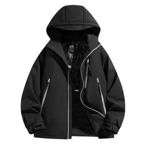 Mens Stitching Hooded Fashion Jacket Coats Drawstring Fall Winter Pullover Business Work Outdoor Outwear with Pockets,Black,S