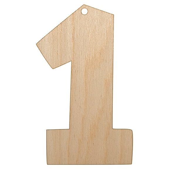 Number 1 One Fun Bold Font Wood Holiday Christmas Tree Ornament Unfinished DIY Pre-Drilled Craft