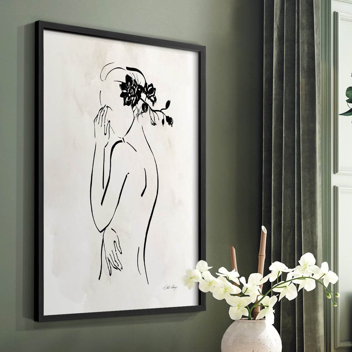 Romantic Line Art II in Black Solid Wood 8 x 10 Framed Print