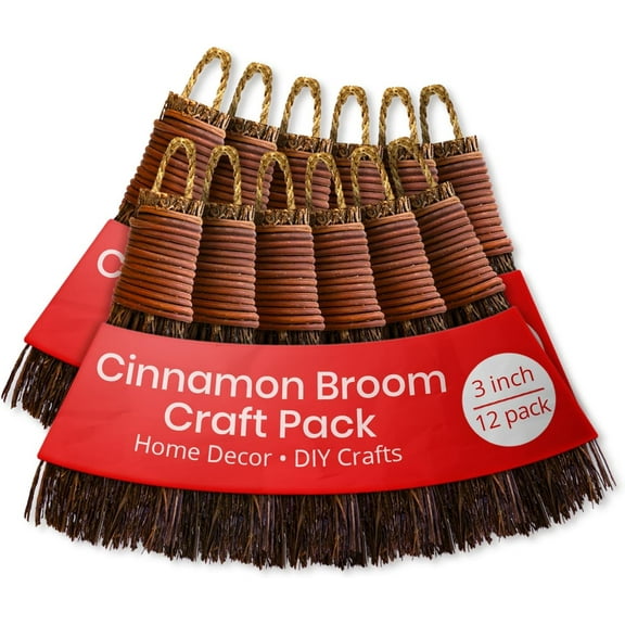 Cinnamon Broom - Cinnamon Scented 3in (12 Pack) Mini Broomsticks - Decorative Witch Broom for Door Protection & Halloween Décor