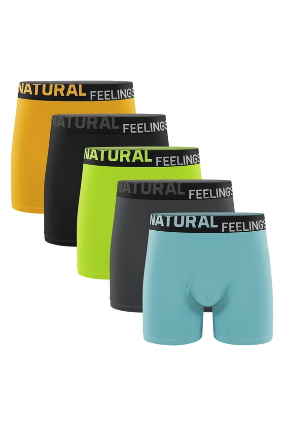 Mens Cotton Boxer Briefs Dailywear Long Leg Male Boxer Shorts, 5 Pack