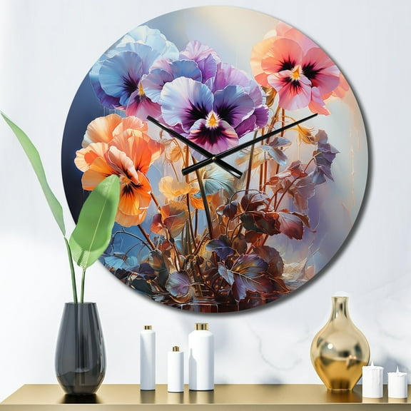 Designart "Purple Pansies love expression" Floral Oversized Wall Clock