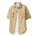 thumbnail image 2 of Men's Solid Color Work Shirt Polyester | Casual Button Down Short Sleeve Shirt Three-Quarter Loose Fit Pockets Button-Down Collar Breathable Daily Office Business | Zenithor,Khaki 4XL, 2 of 9