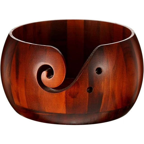 Small Wooden Yarn Bowl, 6 x 3 Inches Rosewood Handmade Craft Knitting Bowl Storage with Holes Crochet Bowl Holder for DIY Knitting Crocheting Accessories