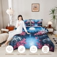 thumbnail image 3 of Manfei Night Fuji Lake Twin Comforter Sets for Teens, Cherry Moon Bedding Set, Blue Pink White, Navy Reversible 2 Pieces, 1 Comforter and 1 Pillowcase, 3 of 6
