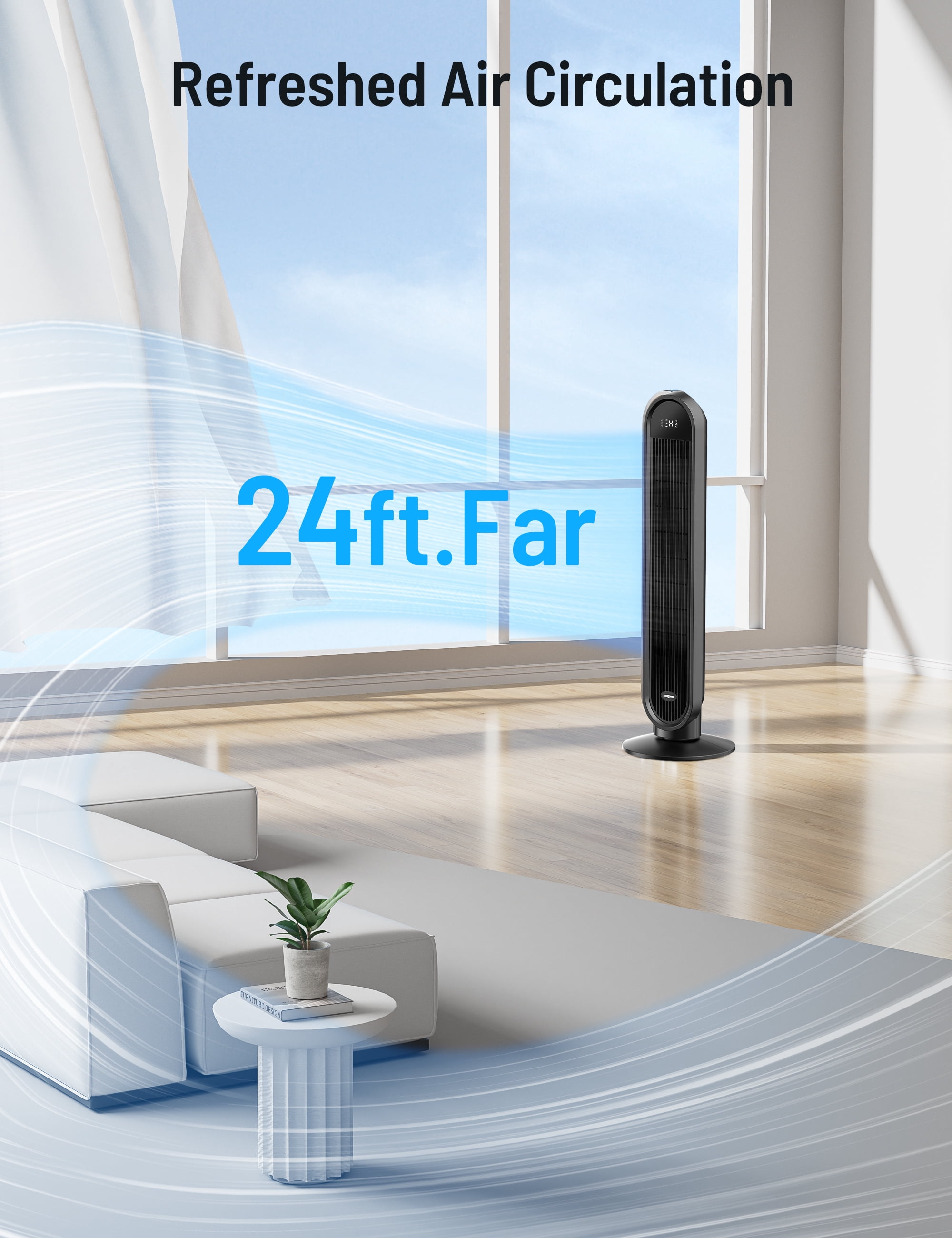 Tower Fan, 38” Oscillating Tower Fan with Remote, LED Display Cooling Tower Fan, Air Conditioner Bladeless Fan for Bedroom, Living Room, Offices & Kitchen