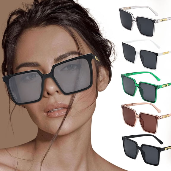 Only Moment Retro Aviator Sunglasses for Women Men Polyester UV 400 Glasses Oversized Classic Trend Ladies Sunglasses Sparkling Large Frame Black One Size