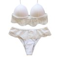 thumbnail image 3 of Wuxian Women 2 Piece Swimwear Solid Color Spaghetti Strap Deep V-Neck Lace Bandage Bikini Set Push-Up Padded Bra Low Waist Brief Bathing Suit Beachwear Swimsuit,White,M, 3 of 3