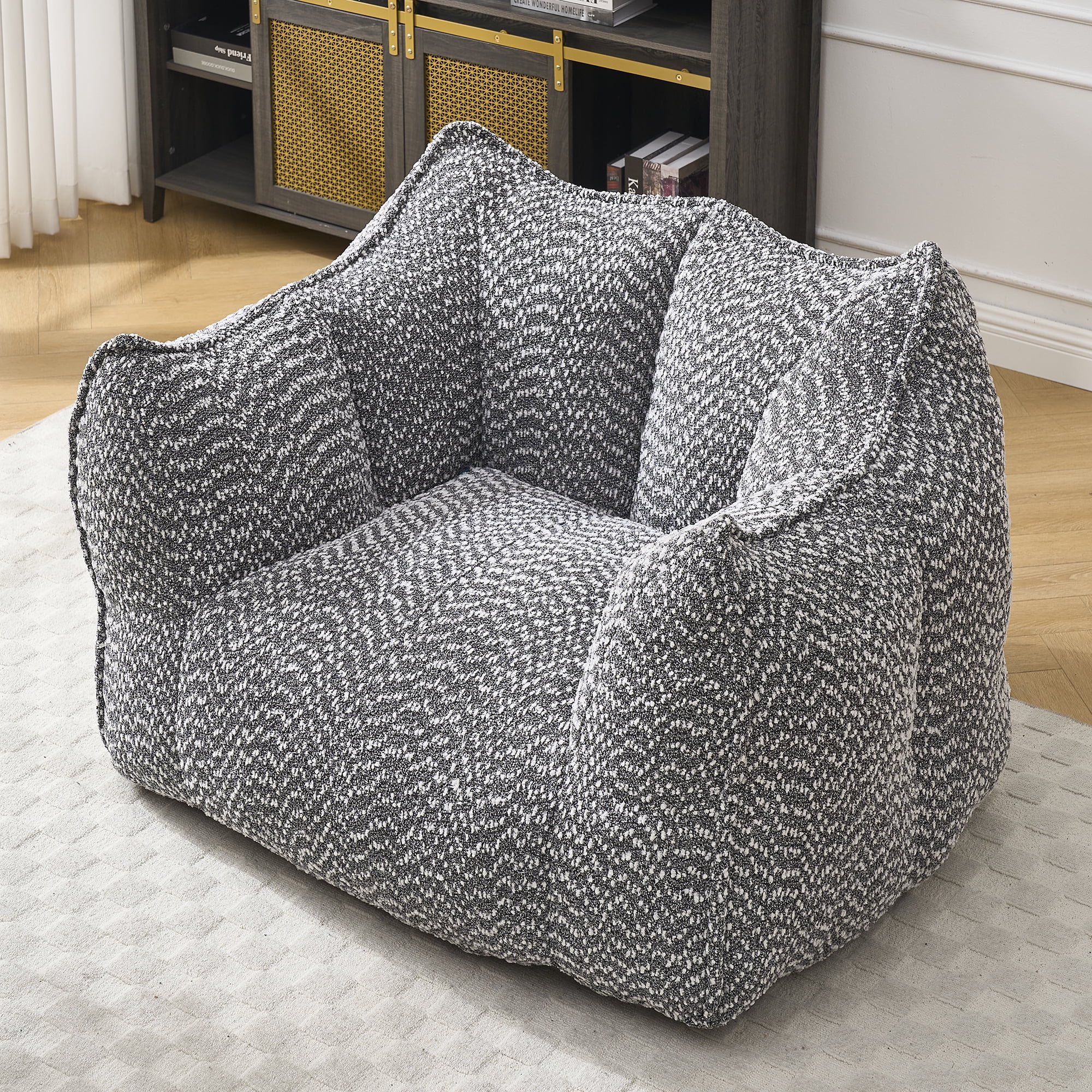 Newest Bean Bag Chair, Adults Bean Bag Chair with Soft Armrests and Storage Pocket with Soft Cover, Bean Bag for Bedroom or Playroom