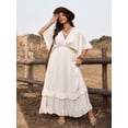 thumbnail image 5 of Apricot Plus Size Casual Vacation Tie Front Maxi Dress With Ruffles, Spring Summer, 5 of 7