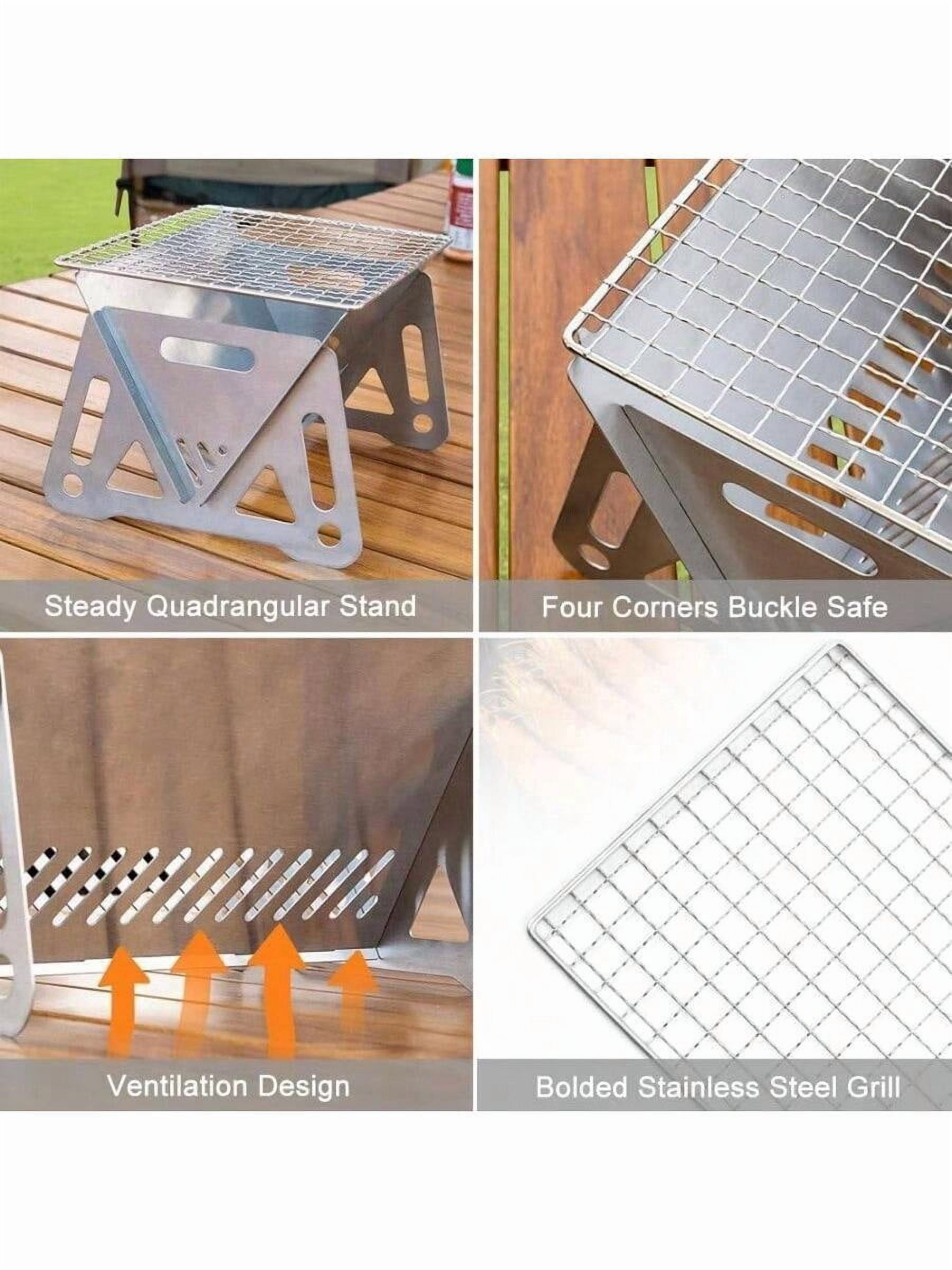 Portable Charcoal Grills, Small Stainless Steel Camping BBQ Grill Detachable Design Fire Pit Grill With Carry Bag Outdoor Cooking, Bonfire, Patio, Backyard