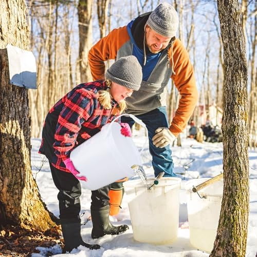 4 Sets Maple Syrup Tapping Kit Included 4 Buckets with Lid, 4 Metal Taps, 4 Filters, 1 Tube(32.8 Ft), 1 Tap & Drill Bit for Experts or Beginners Maple Birch Syrup Collection Supplies